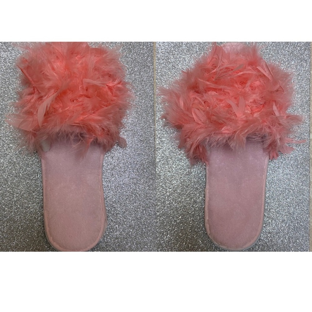 Pretty in Pink hand made fur slides .